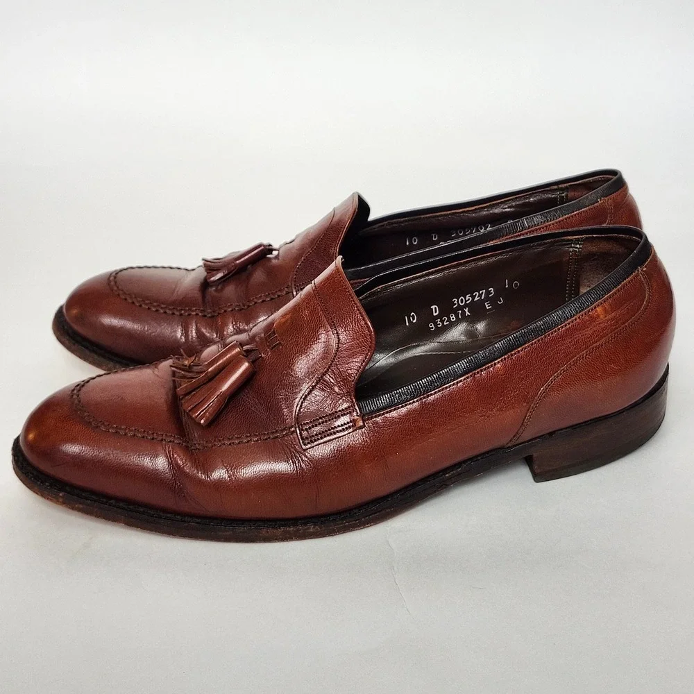 Vintage Florsheim Imperial Brown Leather Tassel Loafers Goodyear 10D 93287